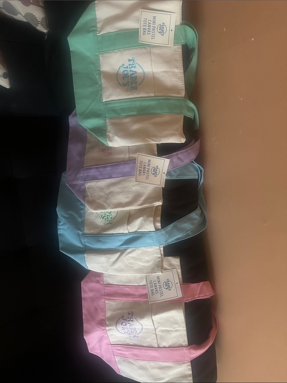 Mini Canvas Tote Bag - Pink, Blue, Green, Purple Accent